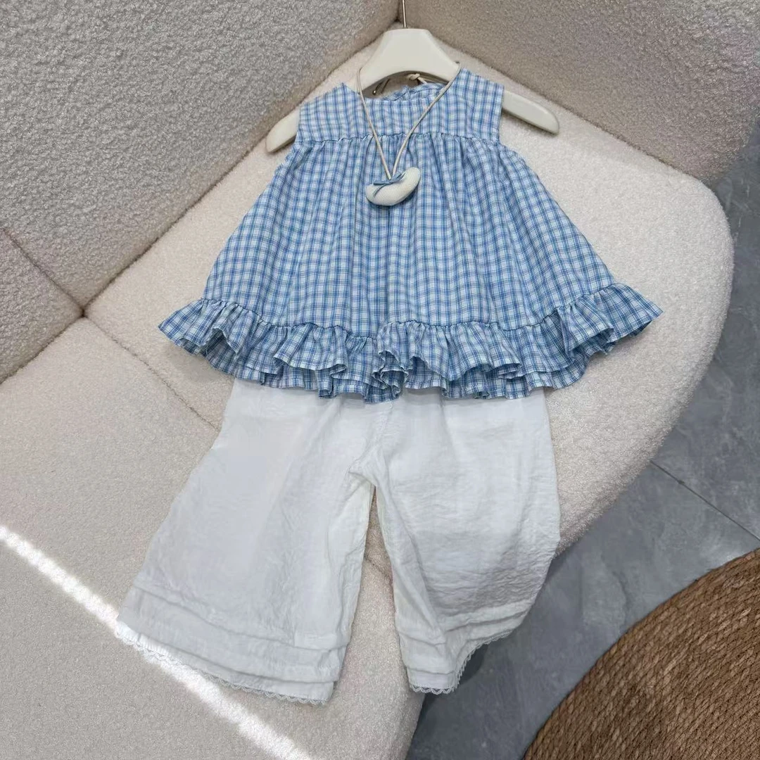 现货~清货~女童夏季新款无袖格子上衣+裤子A5-783/A5-785