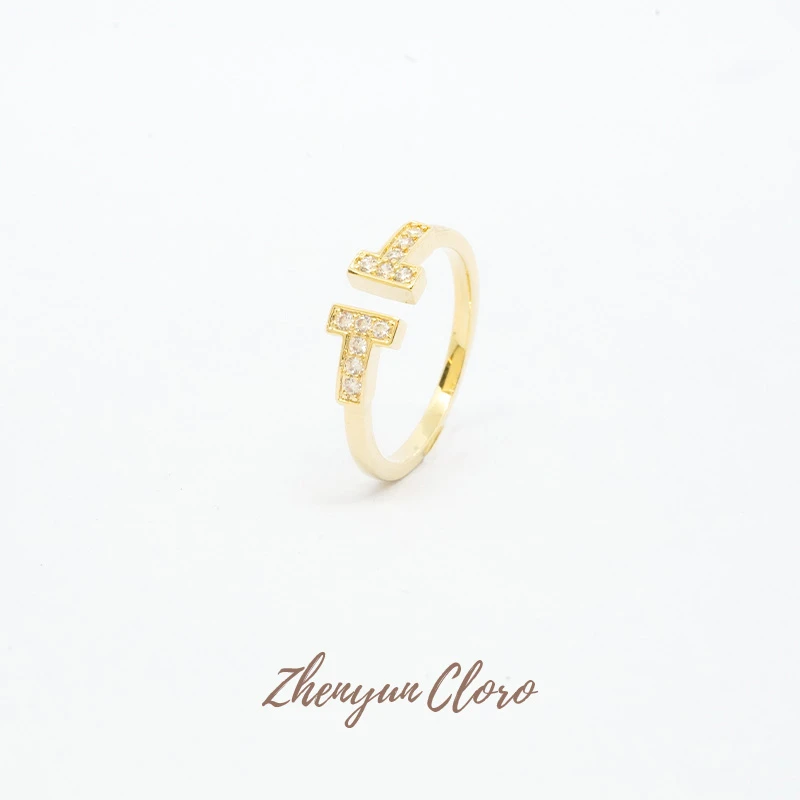 铜合金戒指 百搭镶钻双T戒指 AD45027