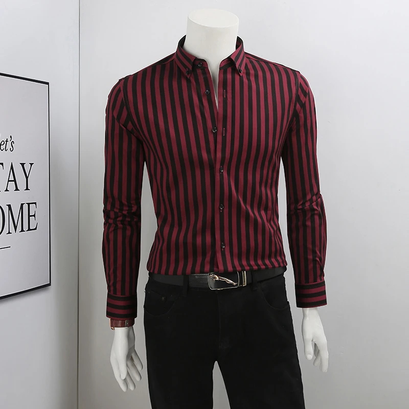 条纹衬衫男款长袖商务男装英伦痞帅2025年帅气休闲时尚男士衬衣男