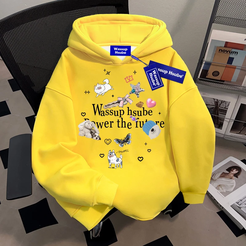 WASSUP HSUBE小众潮流百搭情侣连帽卫衣秋冬新款慵懒宽松上衣chic