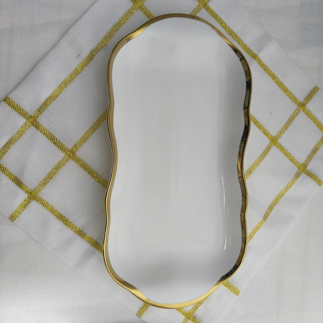 【新疆包邮】ah patnus 白色金边套盘网红高档家用简约创意纯色