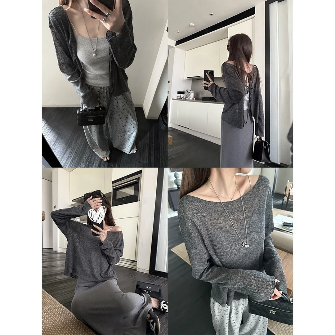 可前后俩穿肌理感宽松休闲防晒针织开衫女夏季2025新款上衣外套