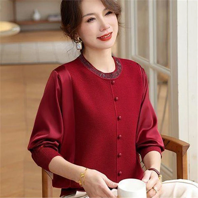 2025年新款妈妈春装洋气针织小衫中老年女春季时尚T恤打底衫上衣