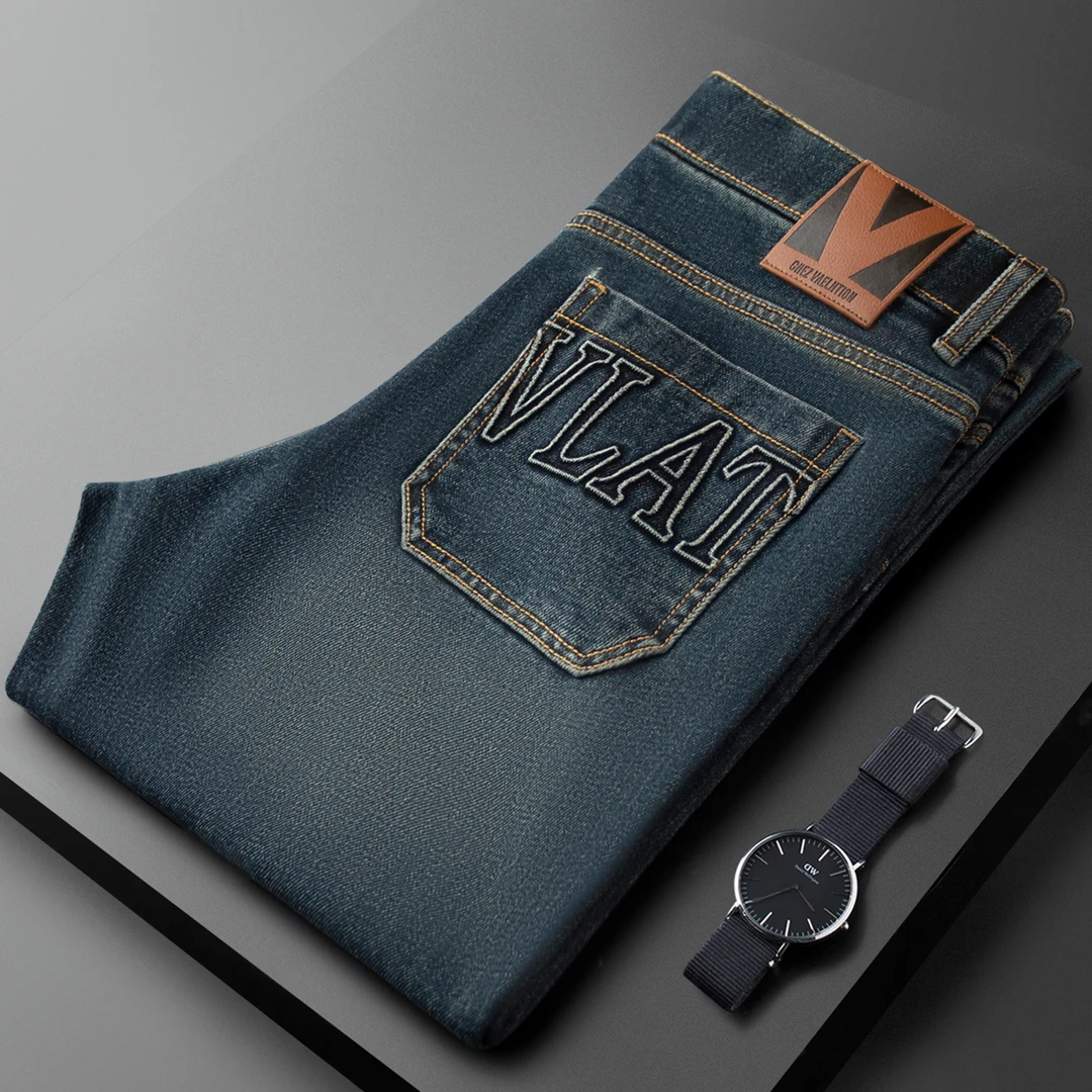 轻奢皮牌秋冬季厚款保暖高弹力洗水牛仔裤男新疆棉修身高端休闲裤