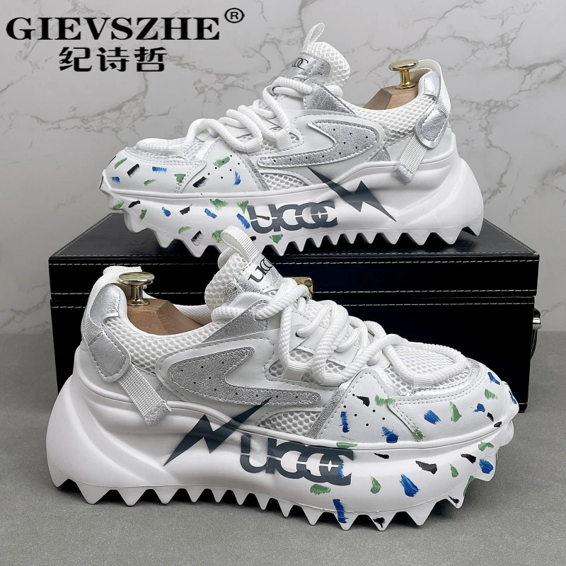 纪诗哲潮流老爹鞋男透气网面运动鞋潮流百搭增高鞋厚底潮流跑步鞋