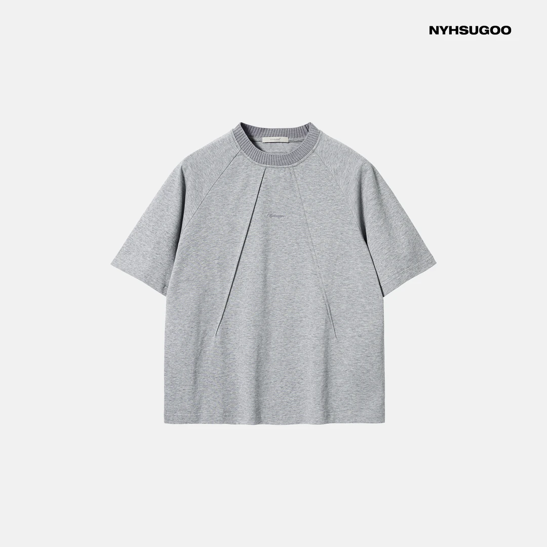NYHSUGOO/南乙夏季针织领刺绣短袖重磅100%棉3652男士透气吸汗