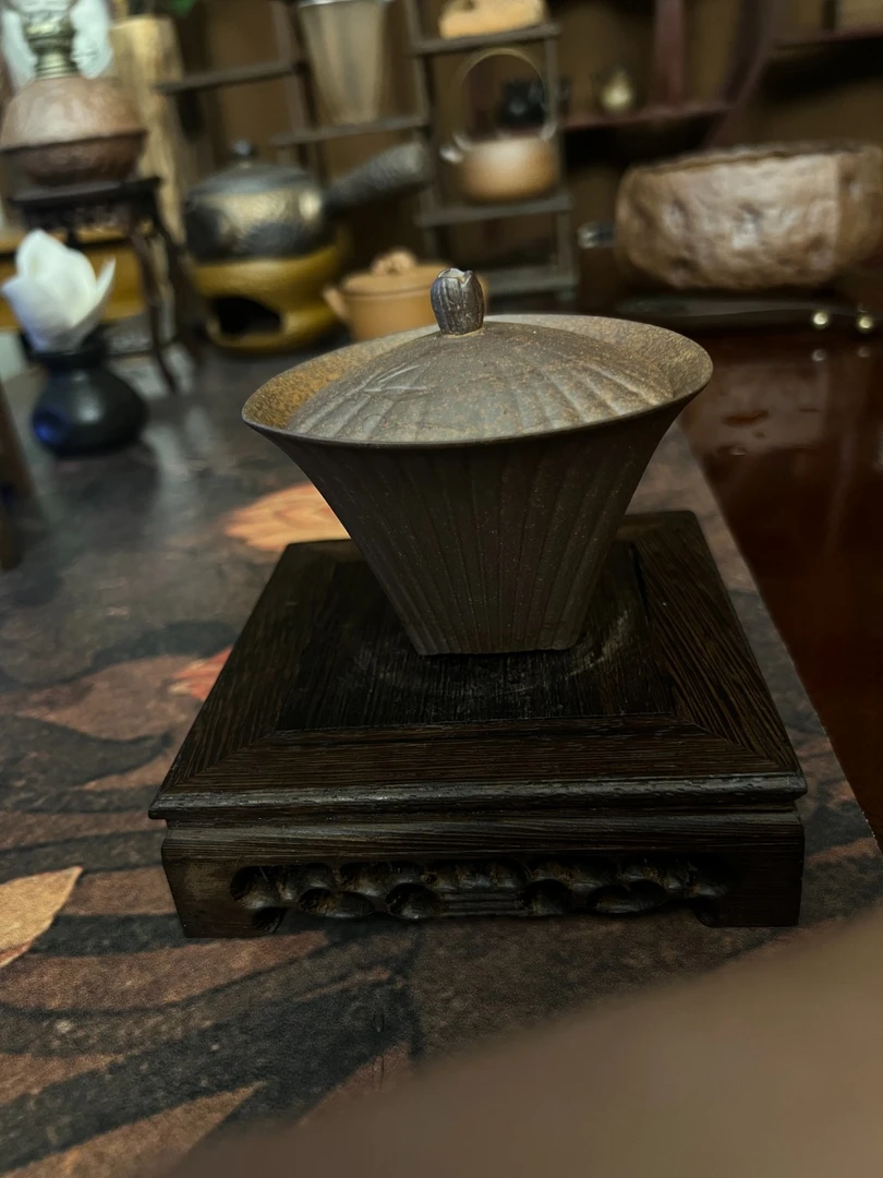 [拙器雅集]老岩泥粗陶三角盖碗 中式复古盖碗茶杯简易泡茶套装 家