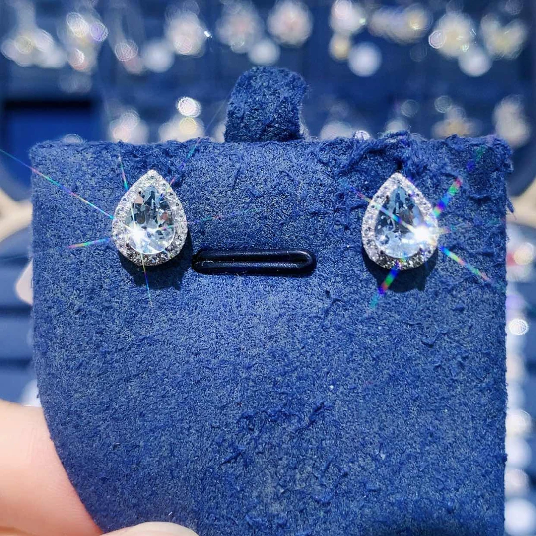 【闪购商品】铂Pt850镶嵌耳坠海蓝宝石水滴耳钉