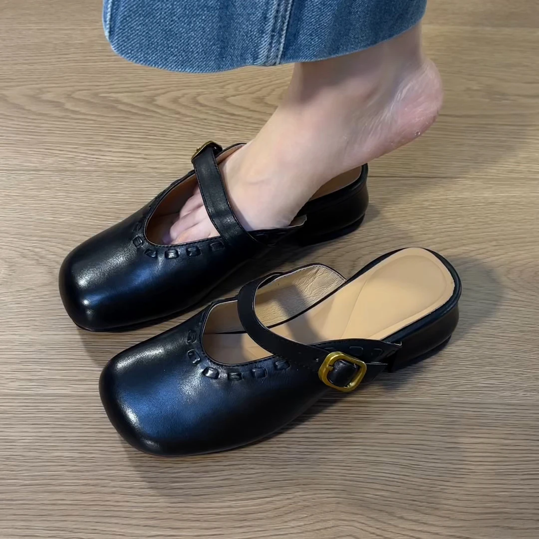 夏季复古新款包头拖舒适百搭女款小众时尚软底法式低跟半拖鞋女款