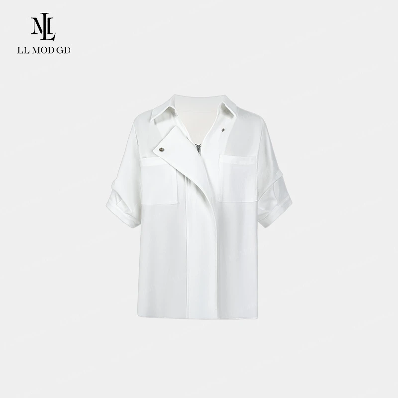 泠鸢 温柔知性风百搭V领短袖衬衫设计感小众独特高级YLXR-260820