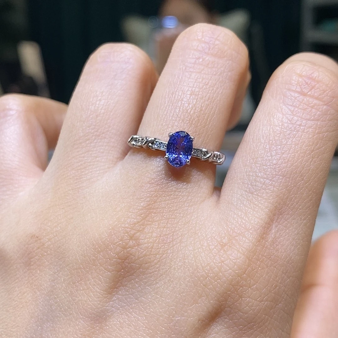 戒指坦桑石银S925镶嵌天然坦桑