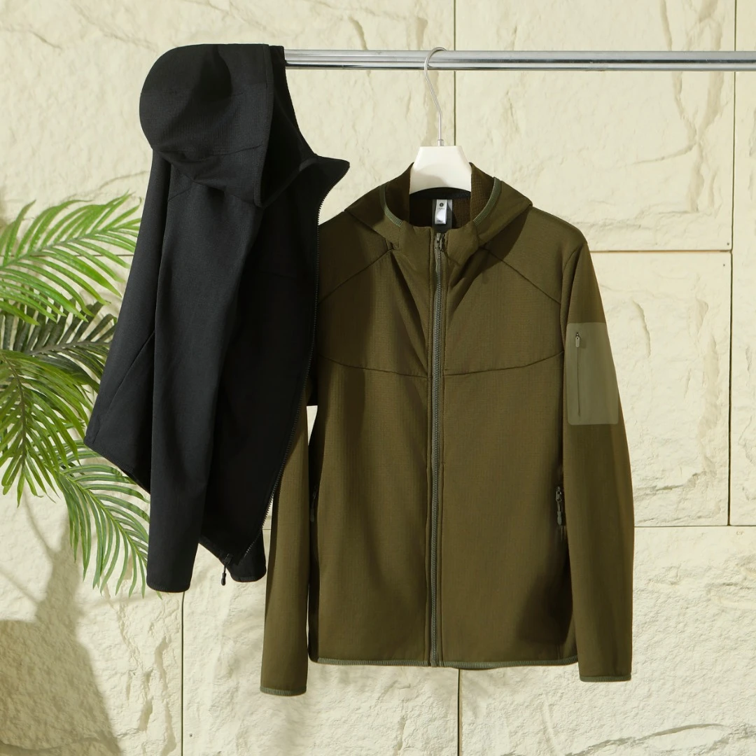 茑同款 轻量化秋冬款男士户外连帽抓绒保暖夹克拉链外套73119