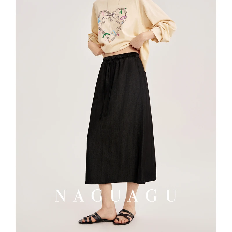 【轻量式懒人裙】细腻肌理混纺 抽绳松紧腰休闲宽松半身裙春季