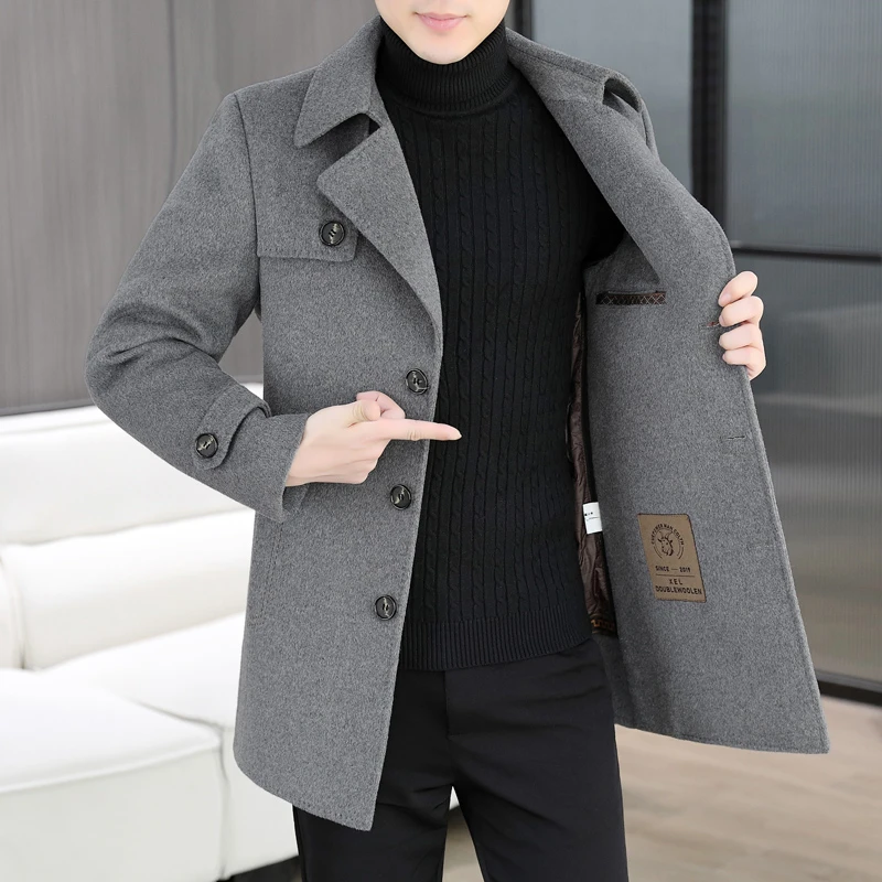 高端双面呢羊毛大衣男外套2025新款秋冬季中青年毛呢子风衣中长款