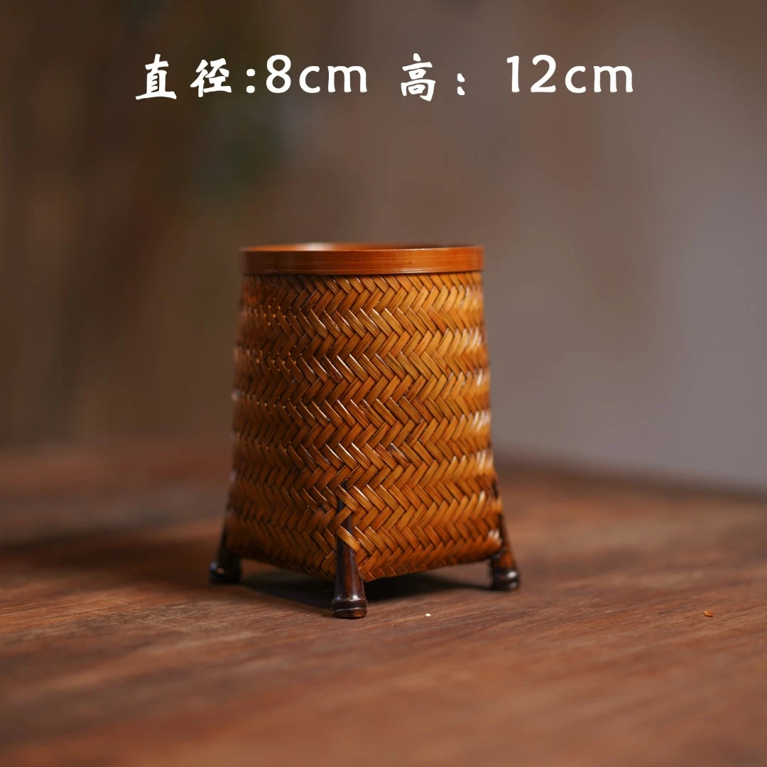 【明川】复古手工竹编收纳笔筒六君子茶道筒竹艺香筒文房清供竹筒