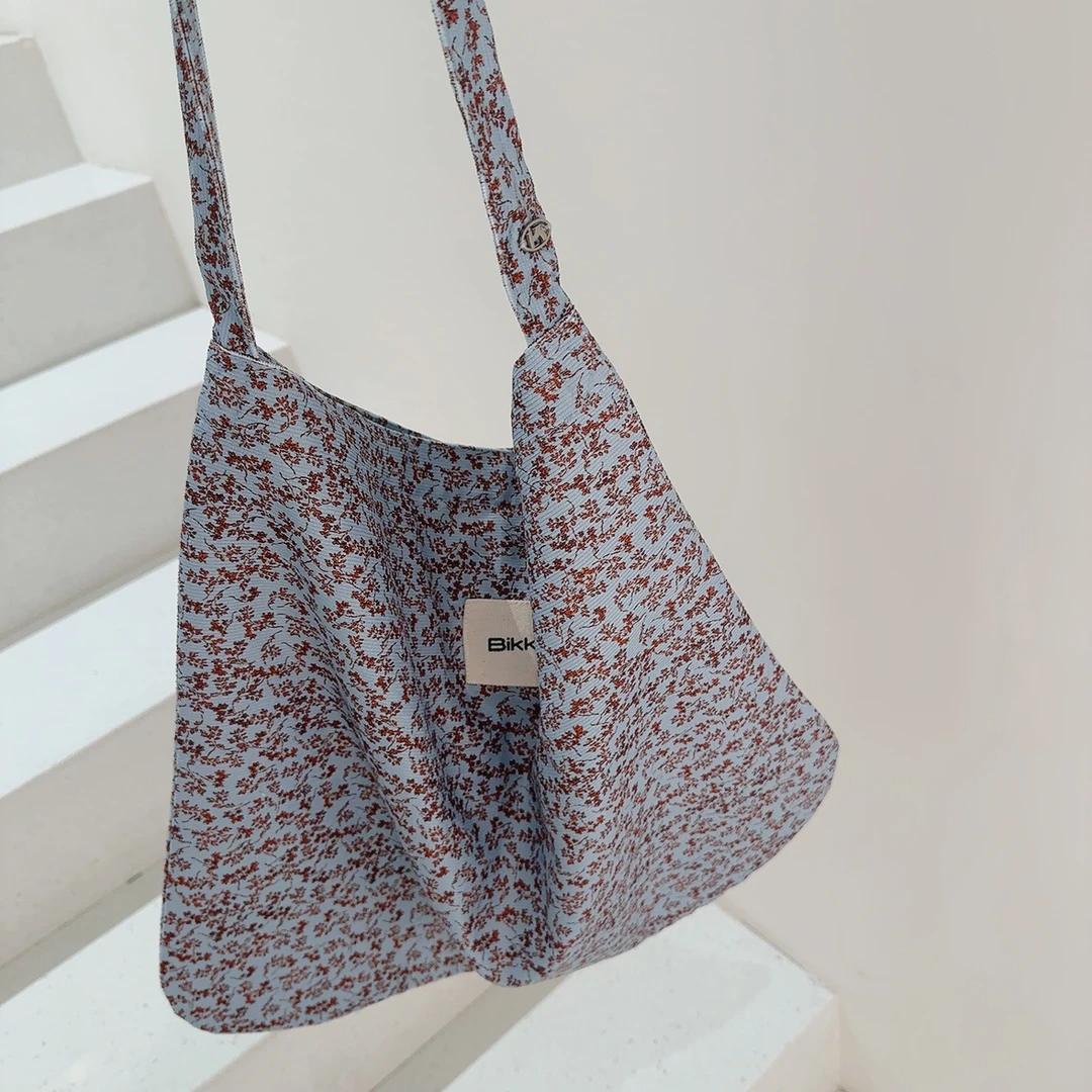 BIKKIE蓝色小清新碎花 绒布 限定便携托特包文艺ins单肩布包肩包