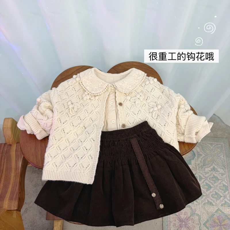 【白茶月光】Q25201MY钩花毛衣外套鱼子酱品牌女童童装