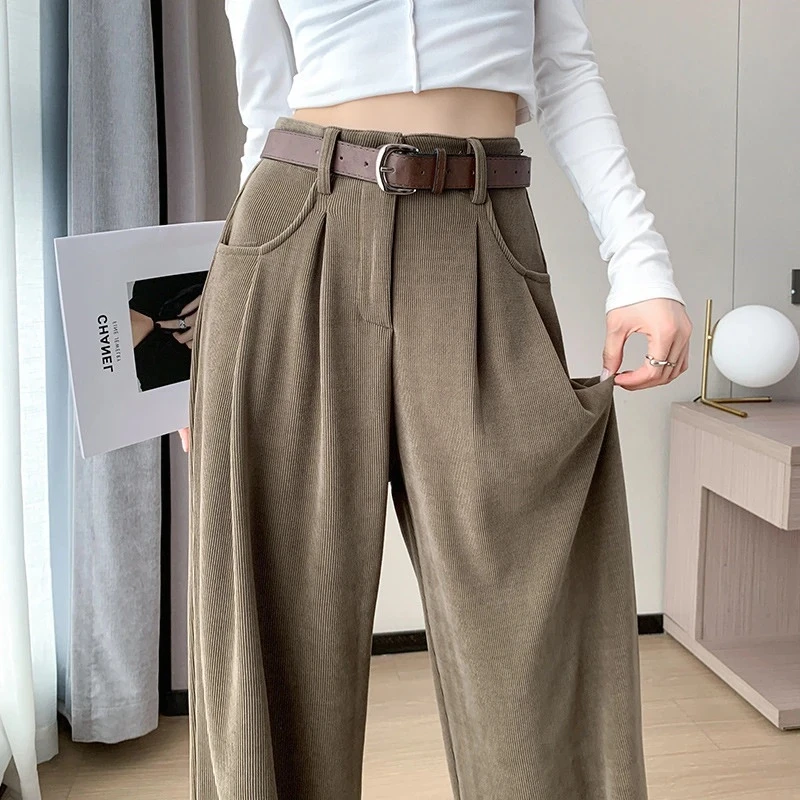 【运费补贴】加绒欧棉绒窄版阔腿裤女秋冬2024高腰显瘦绒直筒裤垂感