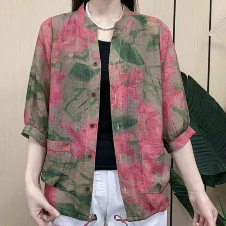 新款夏季极简风上衣中老年女装衬衫复古初恋风千金风外套宽松洋气