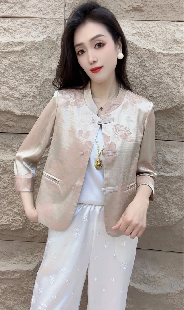 【新中式】2025春夏新款时尚休闲立领九分袖小香风上衣女外套