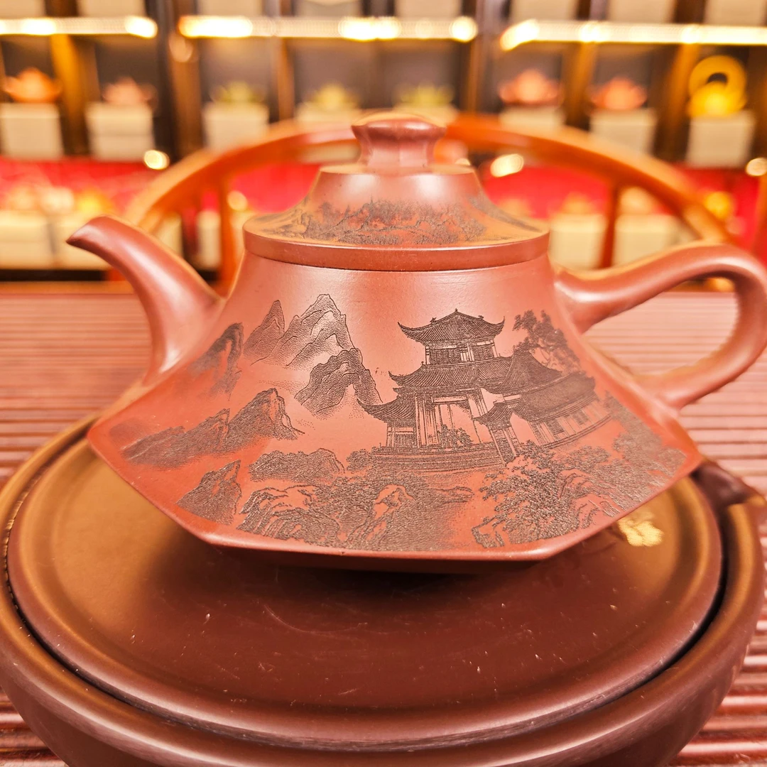 观山宝塔八方云炉龙血砂全手工紫砂壶