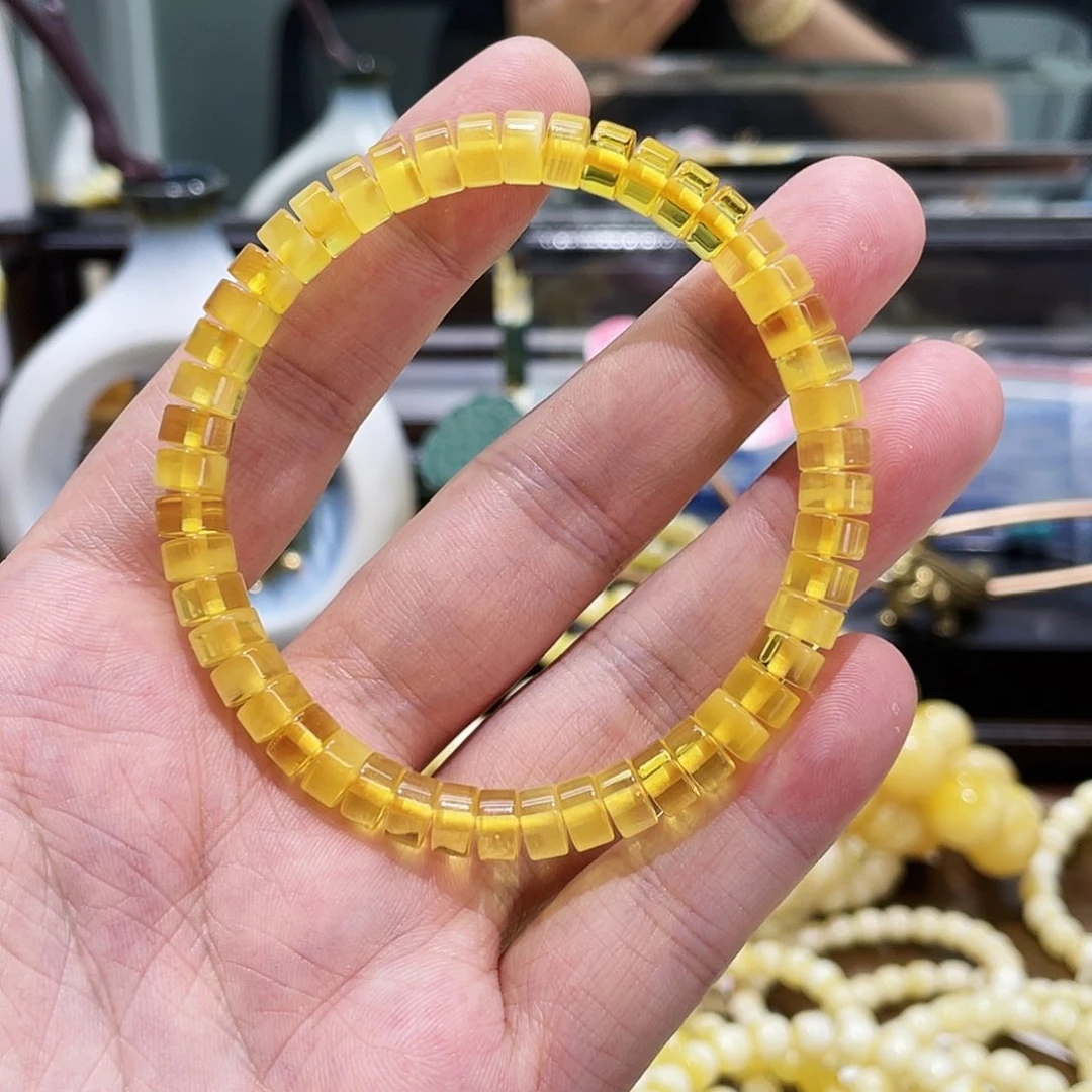 未镶嵌蜜蜡手串7mm透金药片