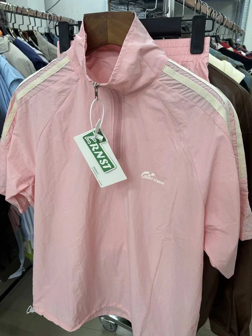 【24TZ2486】夏季凉感休闲运动套装韩系条纹设计感情侣防晒套装