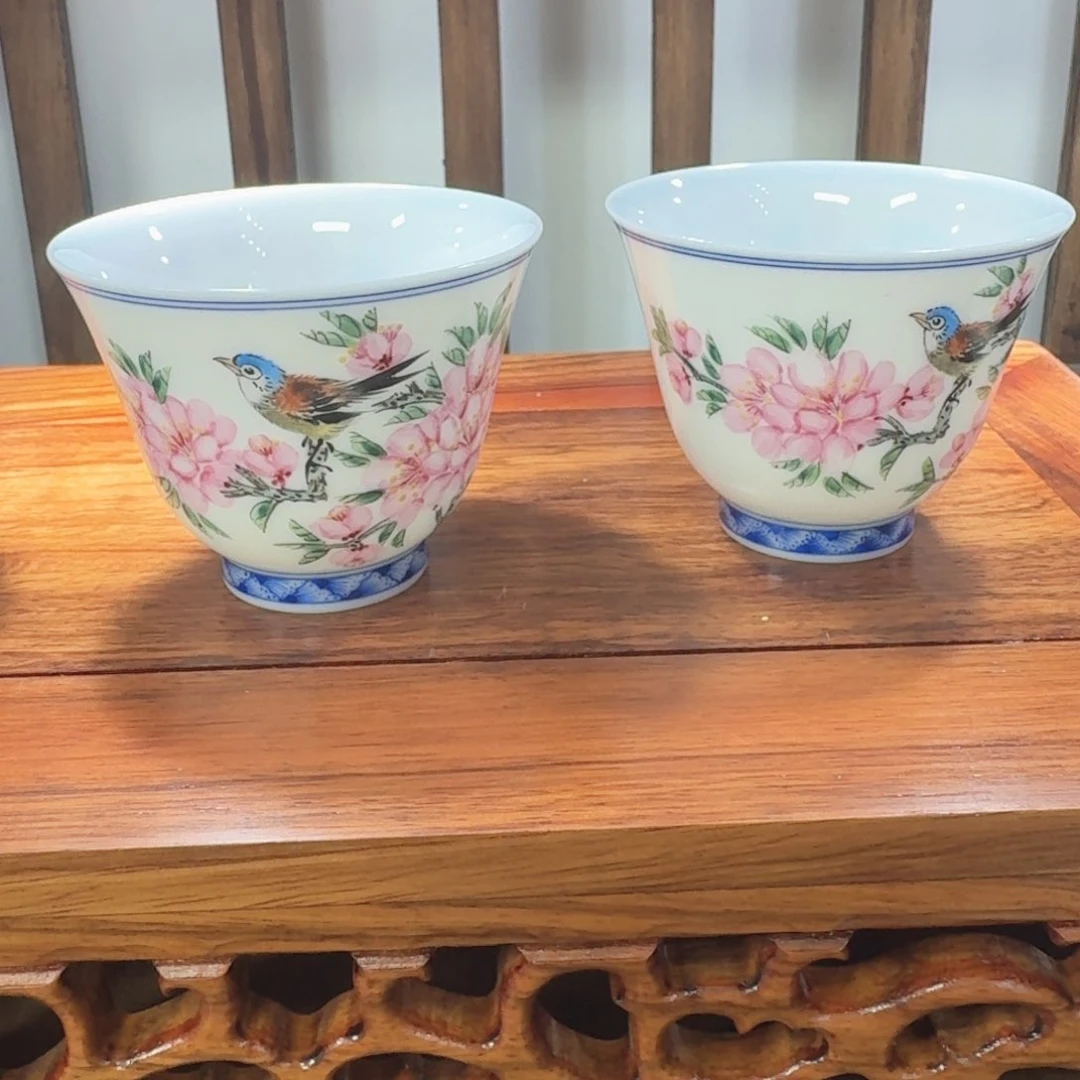 碗翡**菜一对老货纯手绘滑石子