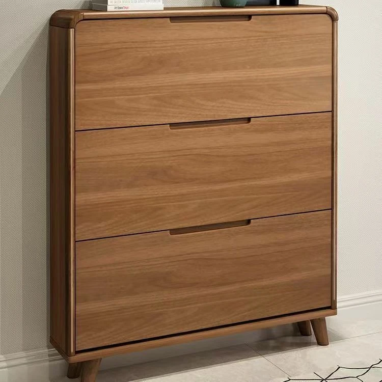 超薄款简约翻斗实木框架鞋柜窄17cm中式家用进门口入户收纳鞋柜