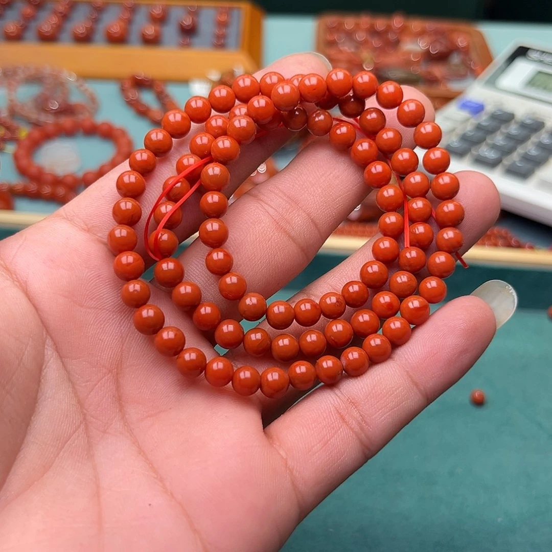 手链未镶嵌南红玛瑙柿子红多圈6+