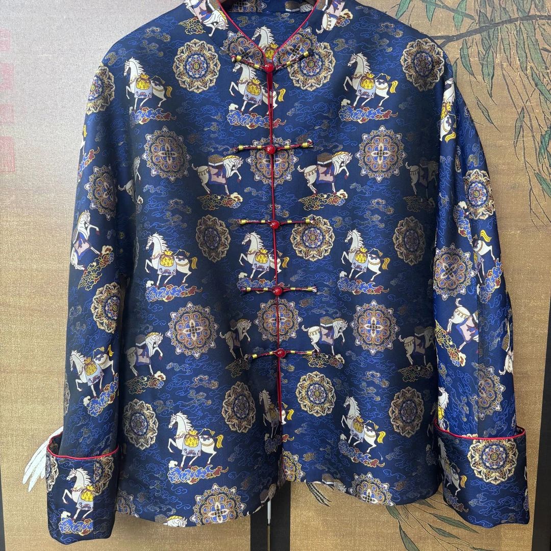 钱小萍宋锦马上有福四重围织金对襟款外套