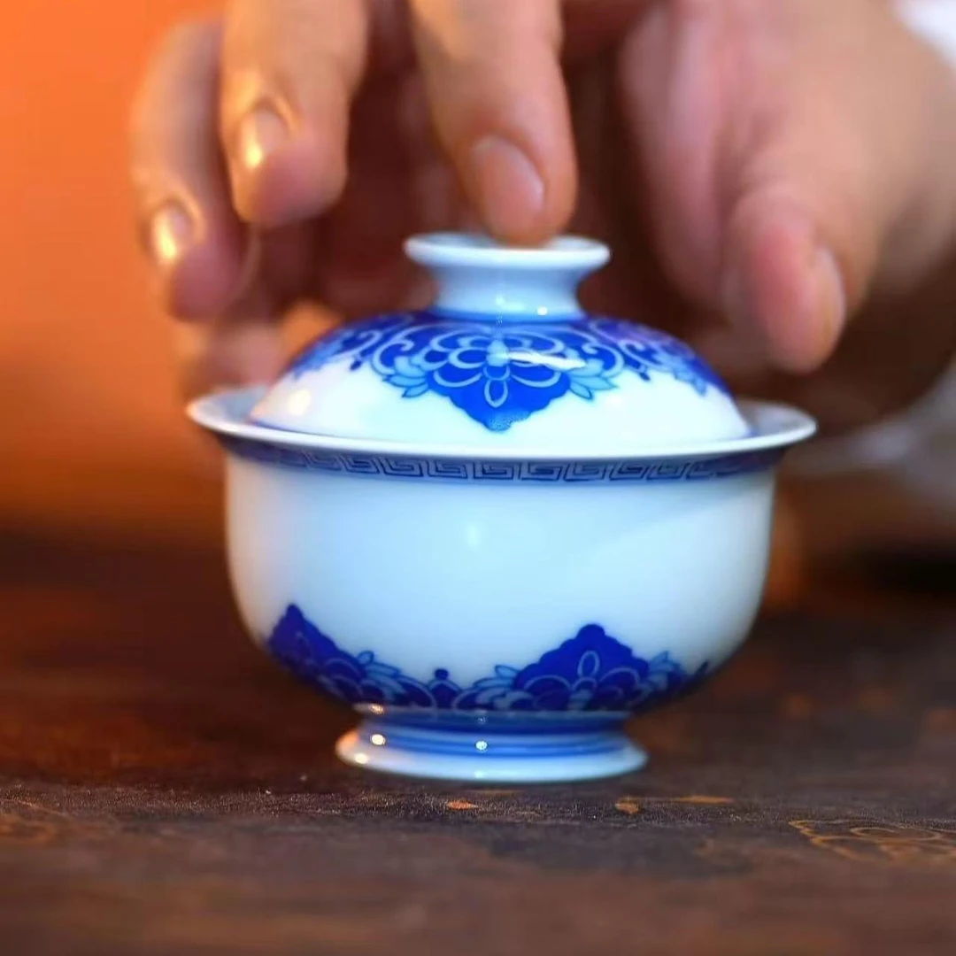 【熙呈堂】青花花卉布袋盖碗