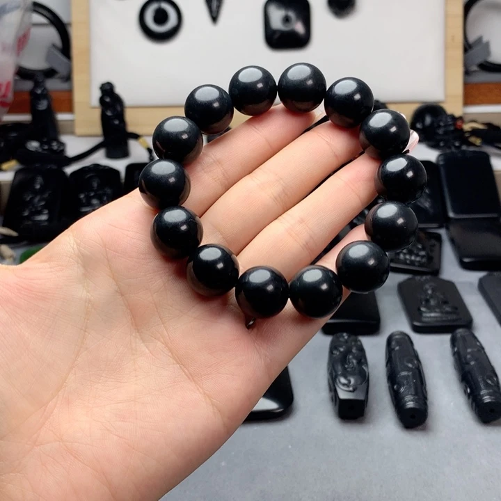 手串未镶嵌和田玉（墨玉）特价16mm