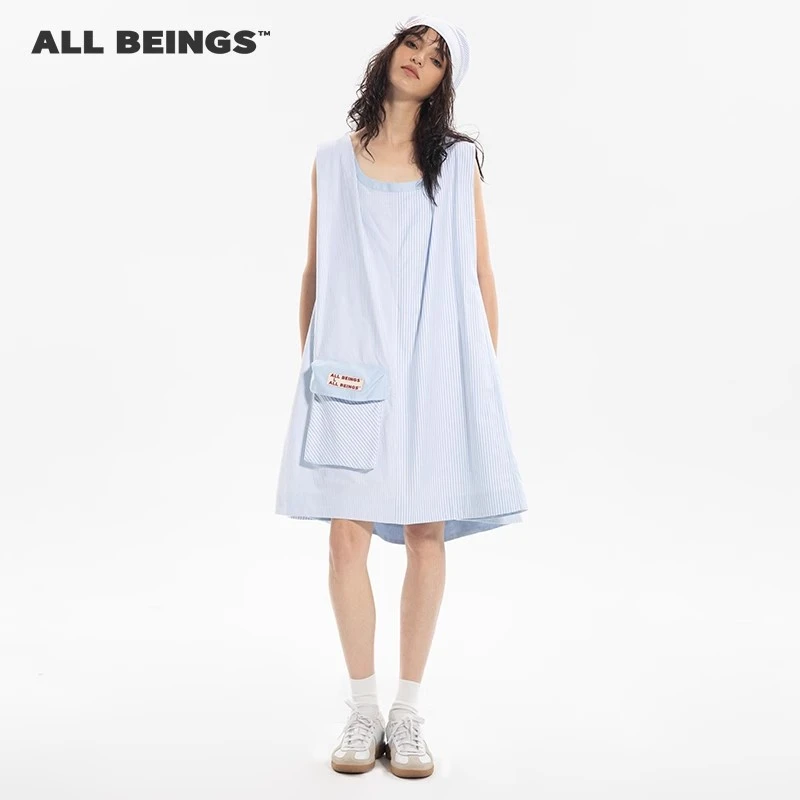 A字廓形条纹空气吊带尤莱特穿搭时尚连衣裙