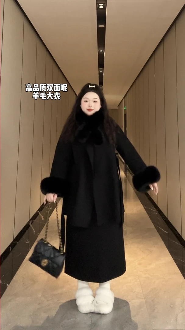 qw2024秋冬升级新款加绒版中长款大衣韩版双面羊毛大衣时尚百搭网