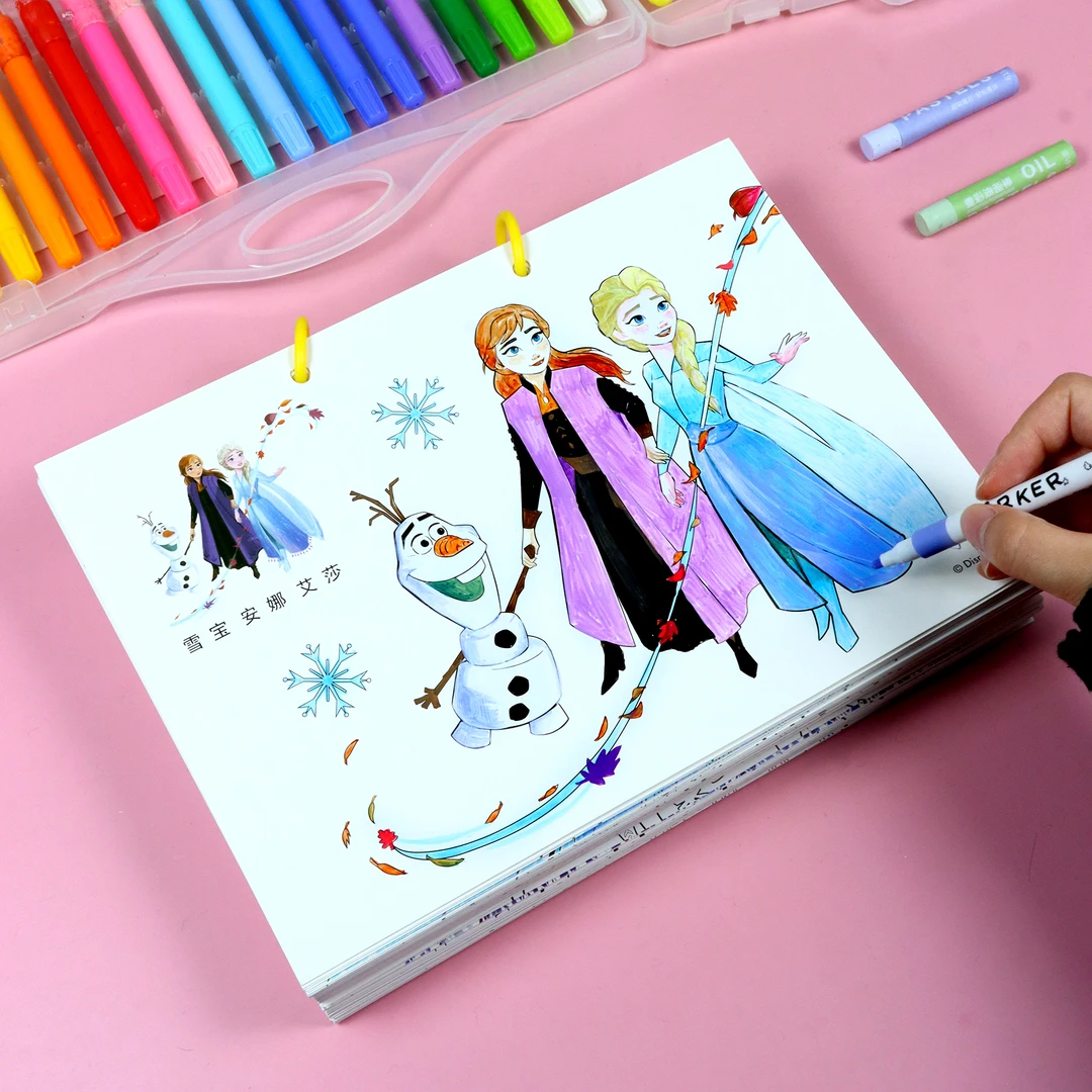 冰雪奇缘马克笔涂色书艾莎公主画画本3-6岁幼儿园填色涂鸦绘画册