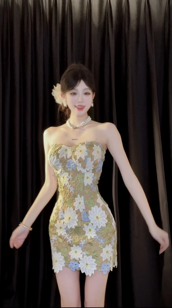 XQIN【花想容】设计感夏季纯欲气质连衣裙QXQHZ49037