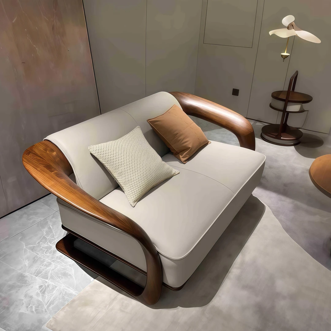 现代简约实木沙发组合新中式胡桃木办公家用客厅高档别墅样板家具