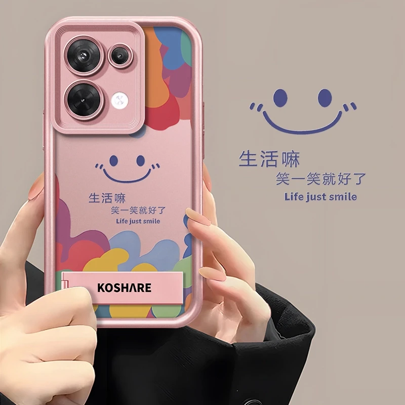 适用于OPPOReno8创意多巴胺笑脸笑一笑全包防摔天眼软壳