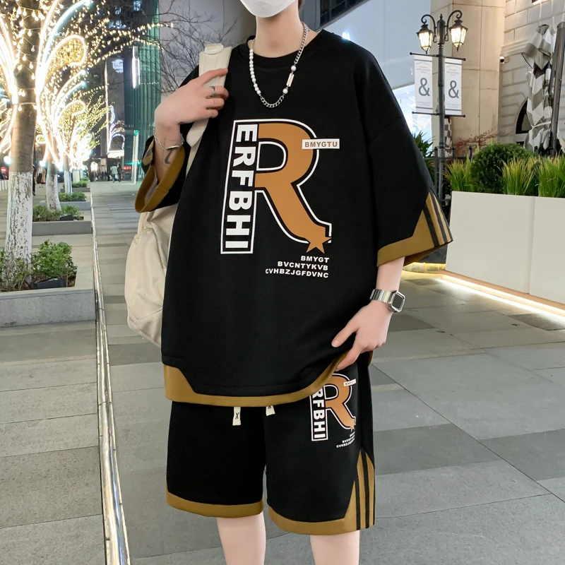 青少年短袖t恤男夏季休闲运动套装短裤穿搭潮流酷帅气夏装一整套