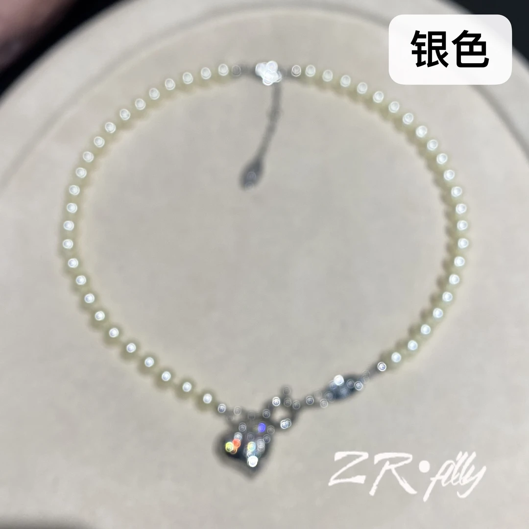 铜合金仿珍珠项链 个性百搭银色珠珠爱心项链7130