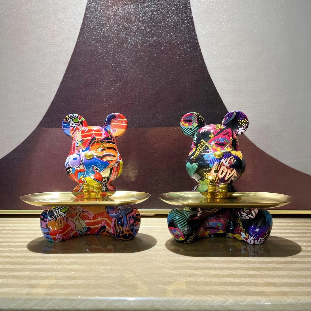 创意炫彩暴力熊托盘树脂摆件客厅多功能玄关钥匙收纳家居装饰品