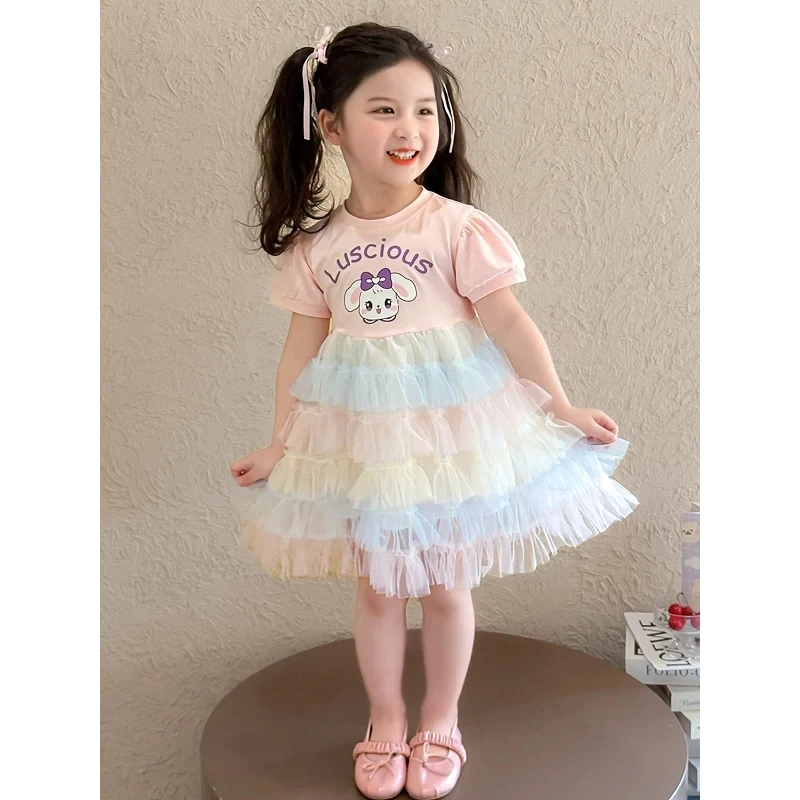 女童夏季裙子蛋糕2025新款儿童洋气短袖连衣裙小女孩小狗蛋糕裙