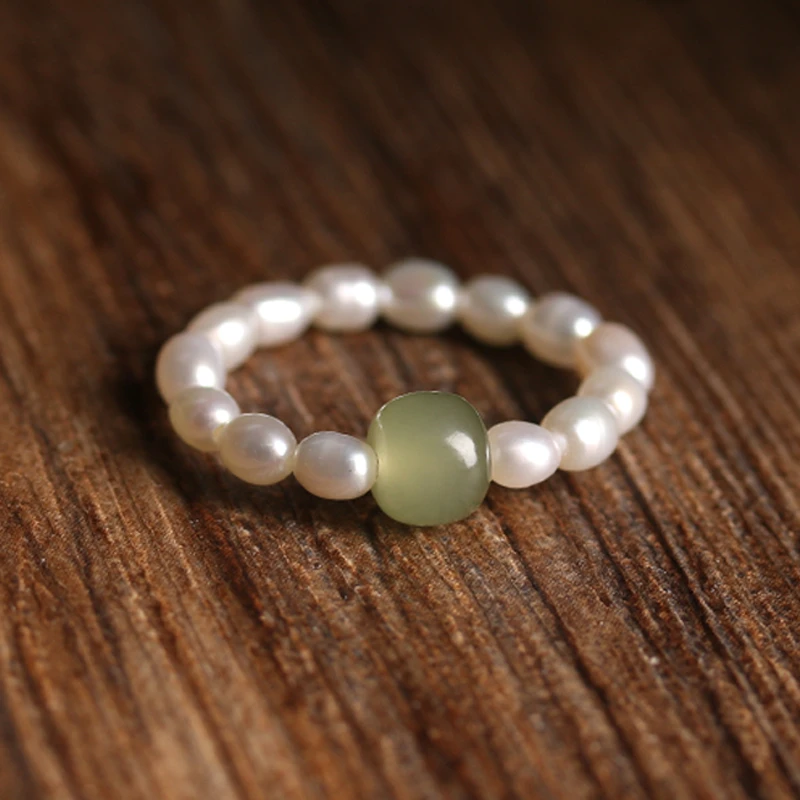 天然淡水珍珠小米珠戒指环女民族风和田玉转运珠戒指尾戒小众戒圈