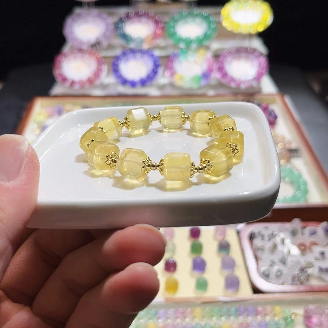 萤石未镶嵌手链金黄色方糖10mm