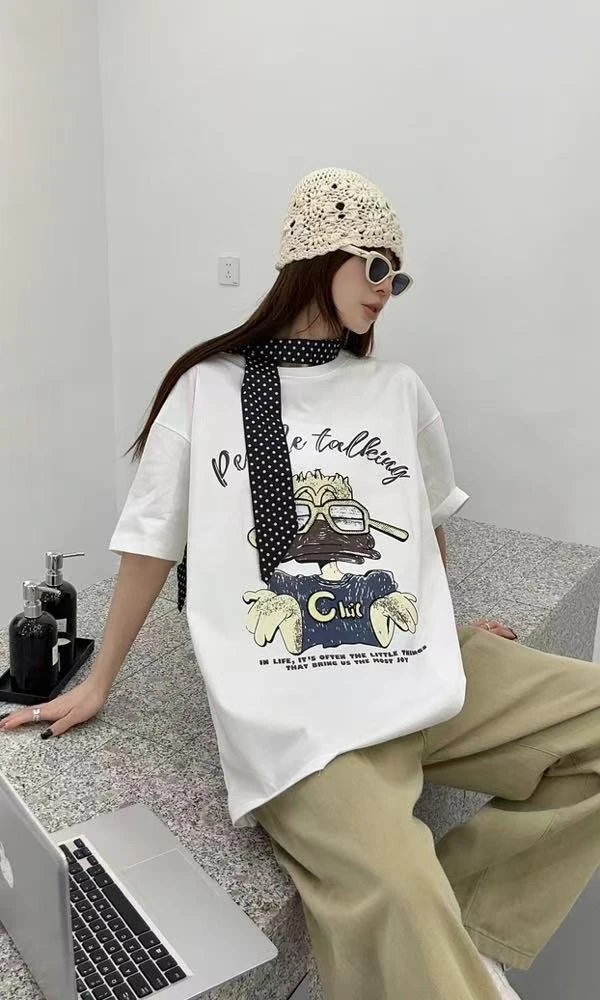 790-3女款时尚眼镜鸭休闲百搭短袖T恤