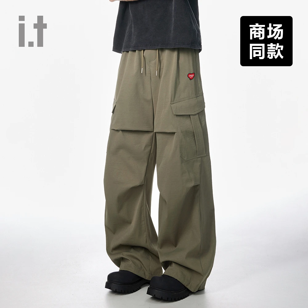 I.T旗下CHOCOOLATE早秋美式潮牌军绿休闲裤男女同款透气爱心刺绣