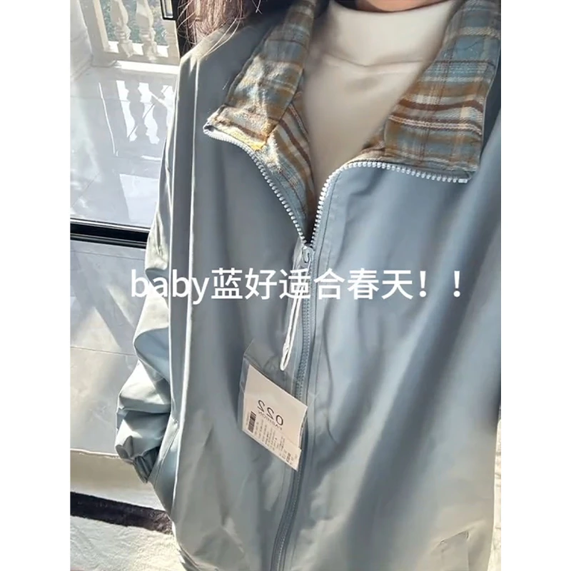 fitcheck外套男秋冬季无领上衣潮牌美式休闲复古格子拼接立领夹克