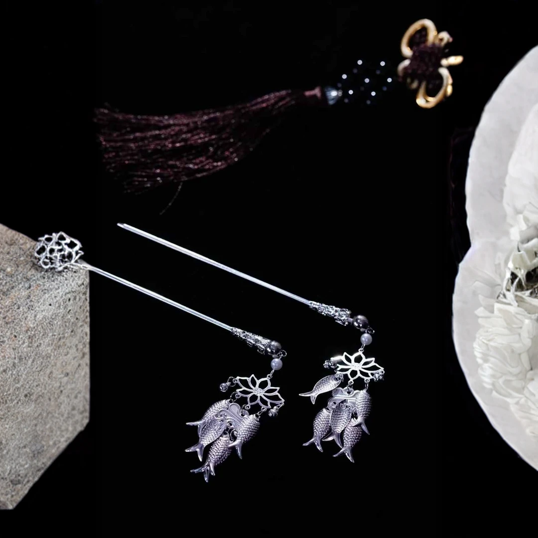 J036苗疆风五鱼纳福流苏发簪【一对】