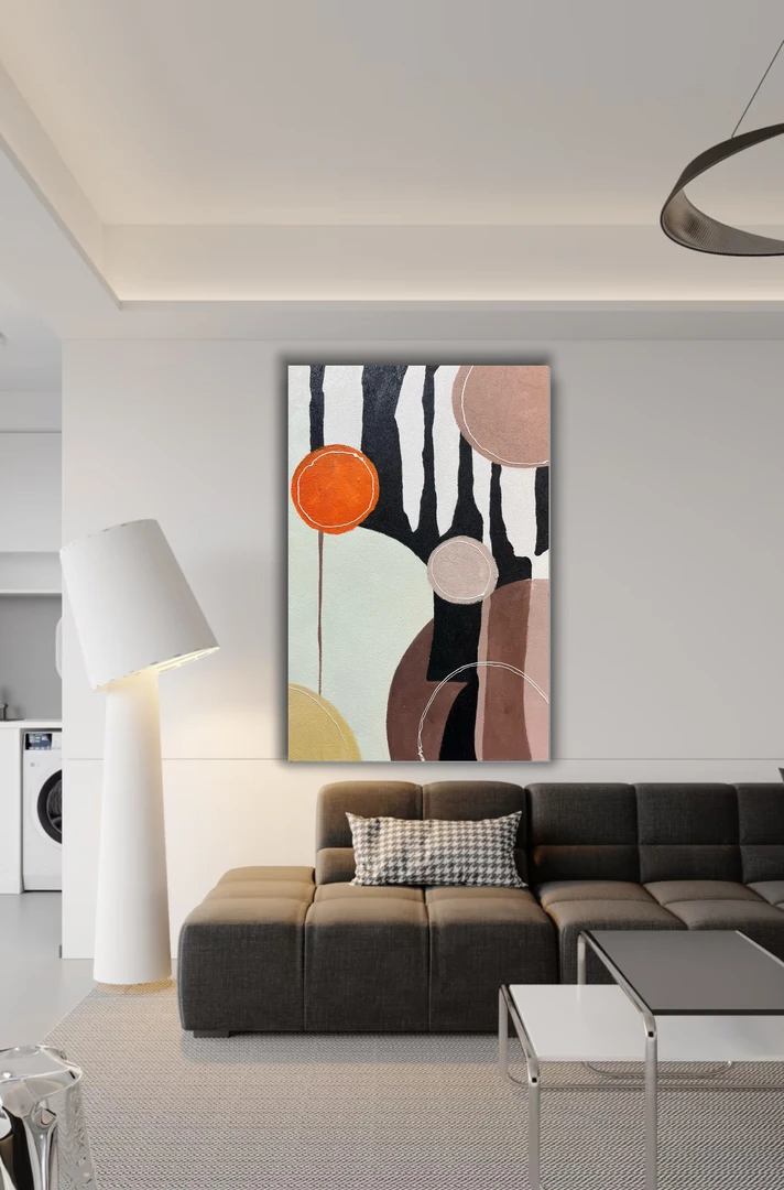 《圆满》原木奶油中古意式极简现代抽象客厅沙发背景玄关装饰挂画